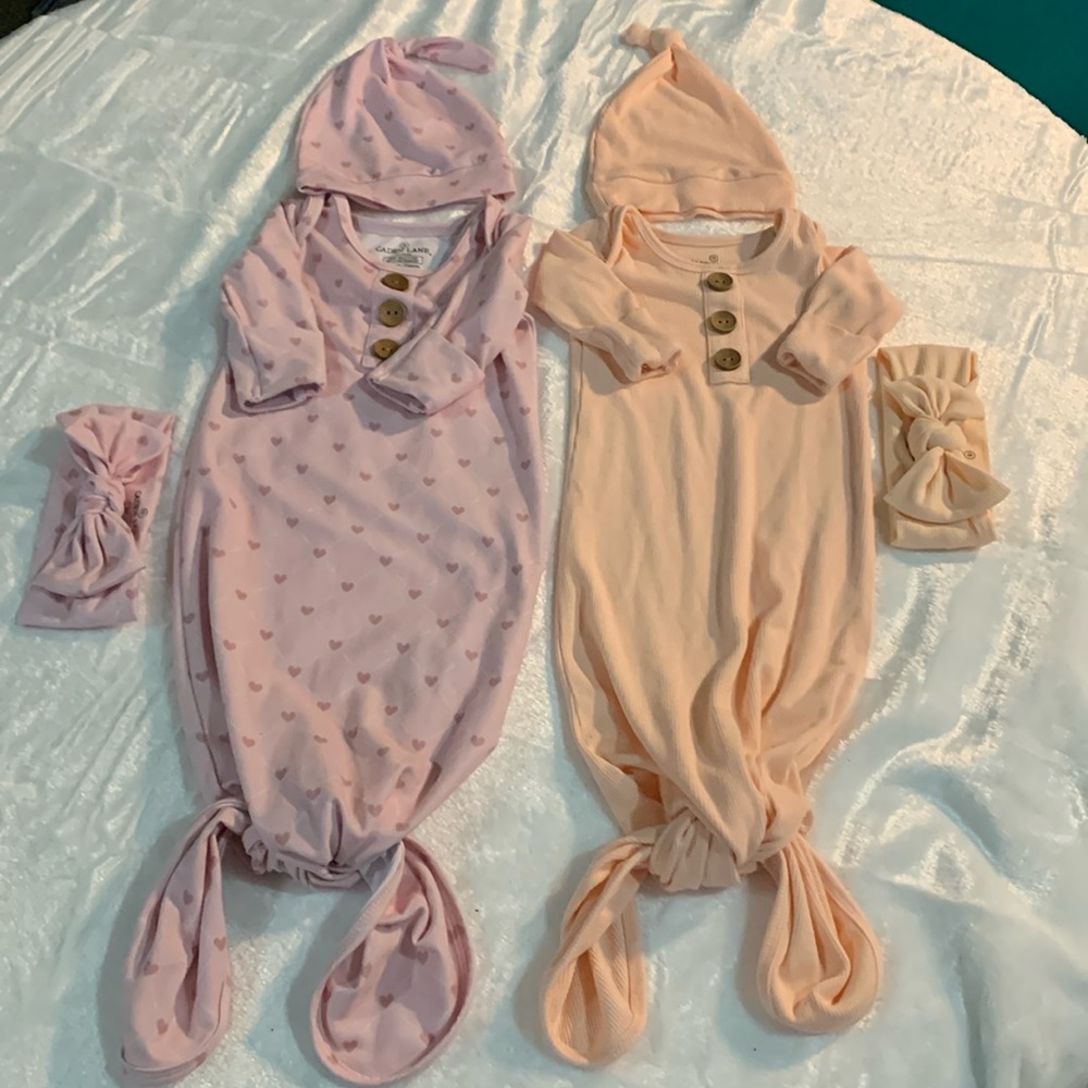 2 CADEN LANE BOHO KNOT GOWNS WITH MATCHING HATS AND MATCHING HAIR BOWS